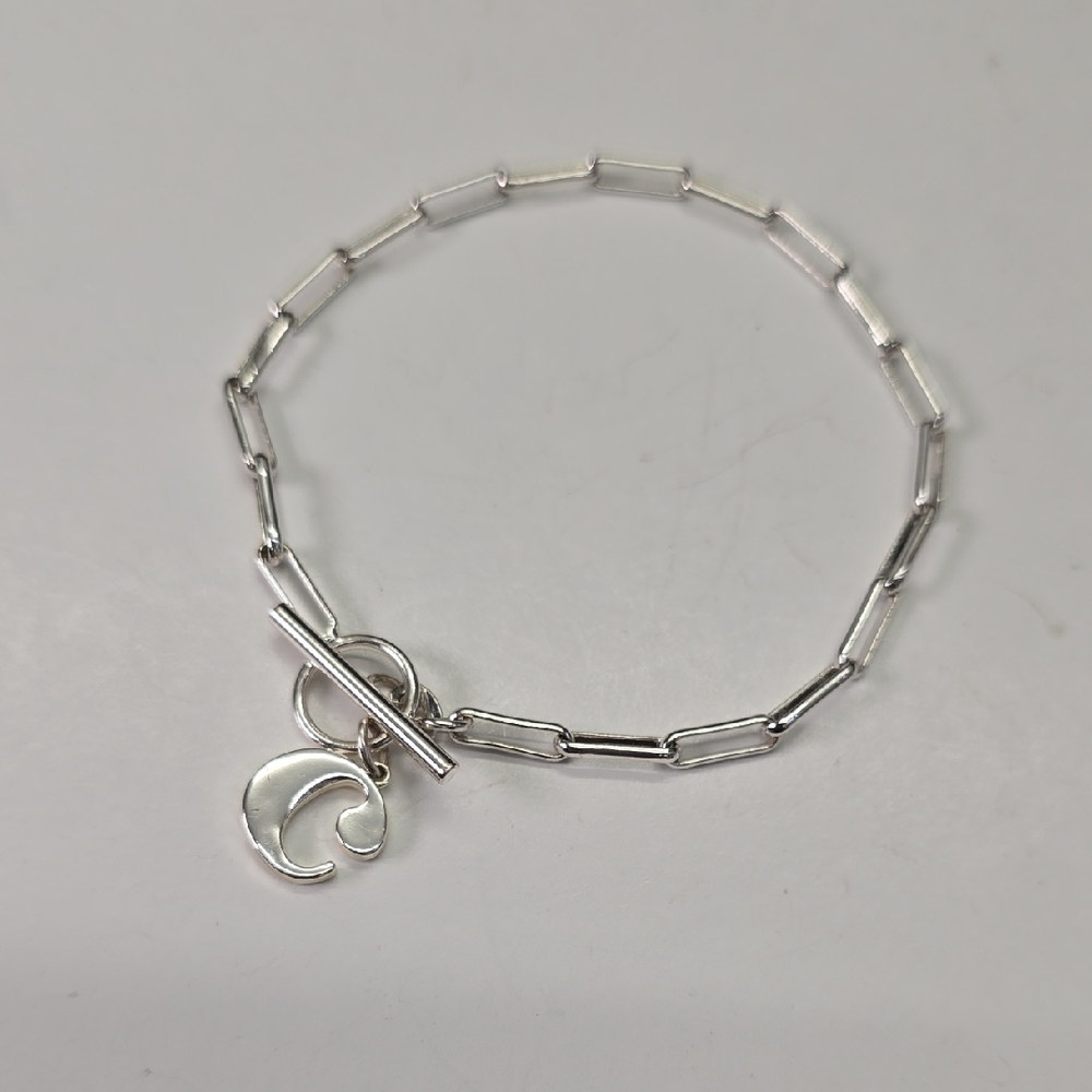 Silver Chain Link Toggle Bracelet with "C" Charm